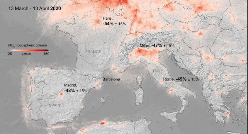 La contaminación del aire cae en Europa a la mitad durante el confinamiento. En Madrid un 48 por ciento